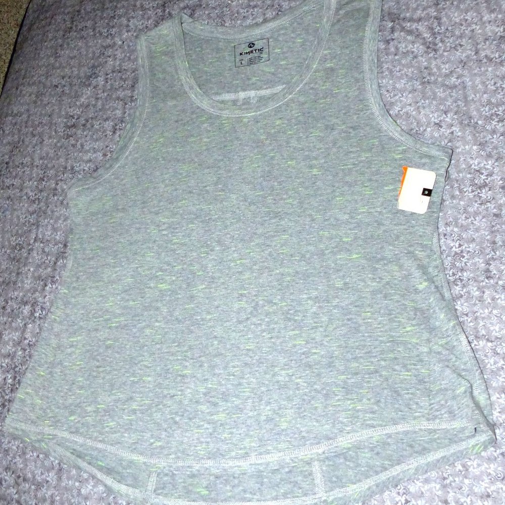 Tank Top Kinetic Energy Gray with subtle Touches of Neon Green  Sz L NWT
